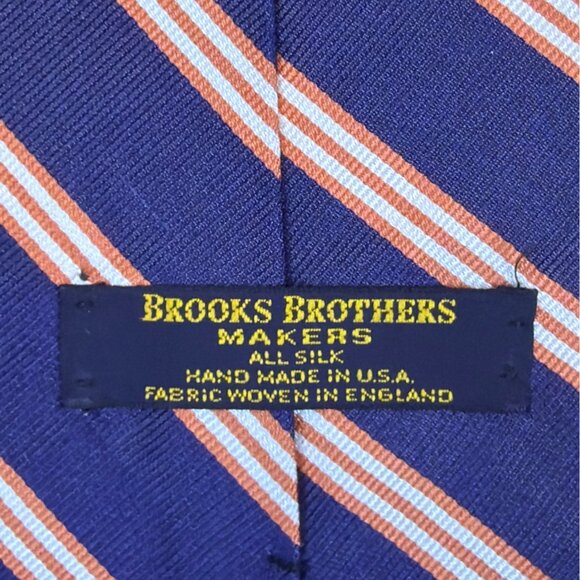 Vintage Brooks BrothersBlue & Orange Striped Silk Tie Hand Classic Style - Picture 2 of 7